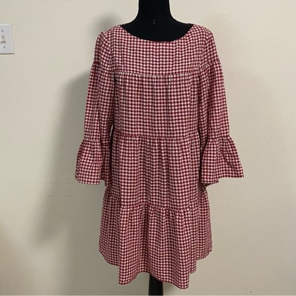 Zara Red White Checkered Gingham Smock Dress Size Small - Picture 1 of 11